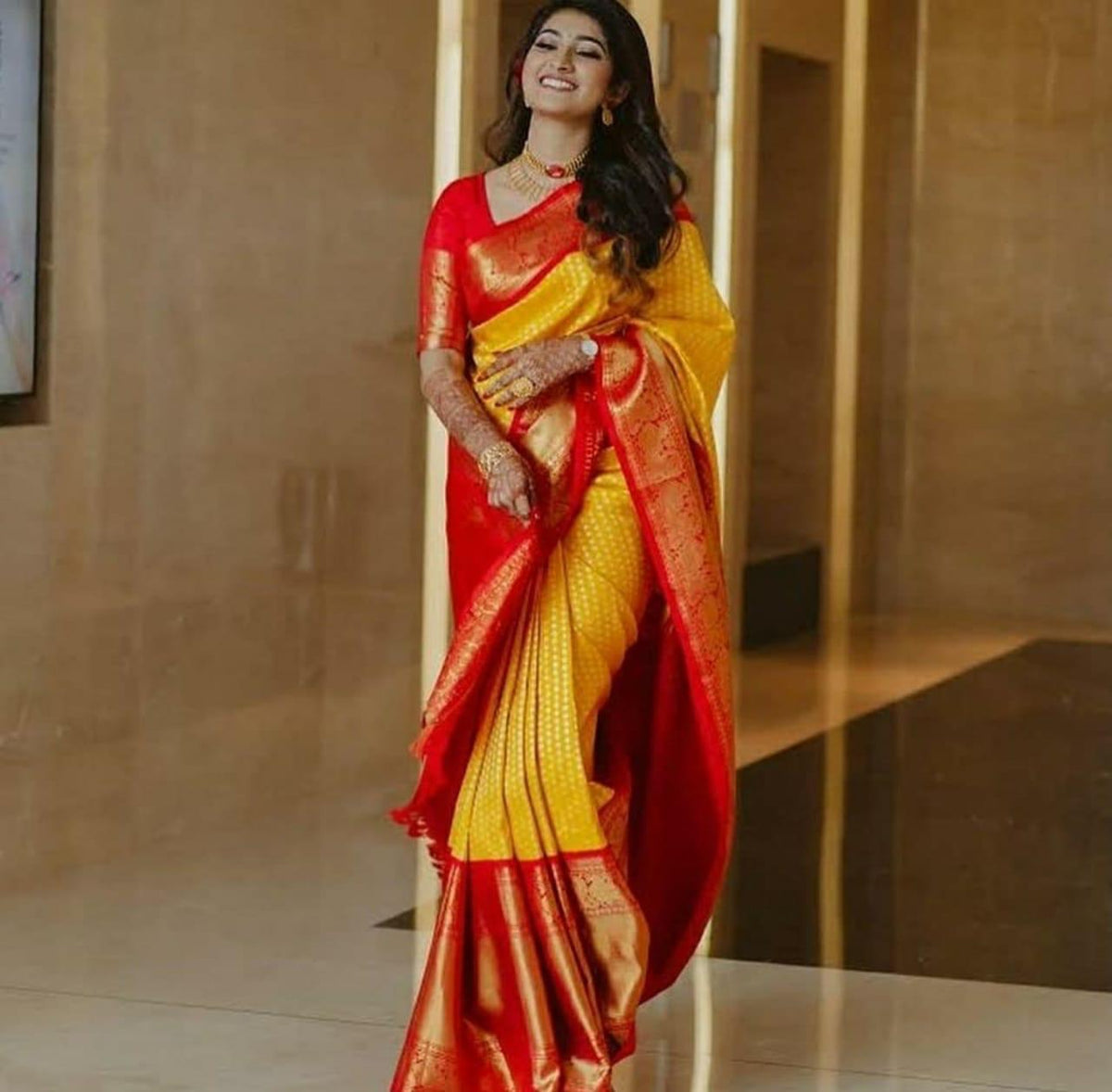 Serendipity Yellow Soft Banarasi Silk Saree With Exuberant Blouse Piece - Colorful Saree