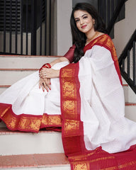 Adorable Off White Soft Banarasi Silk Saree With Majesty Blouse Piece - Colorful Saree