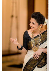 Twirling Off White Soft Banarasi Silk Saree With Panoply Blouse Piece - Colorful Saree