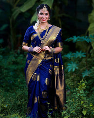 Serendipity Blue Soft Banarasi Silk Saree With Splendorous Blouse Piece - Colorful Saree