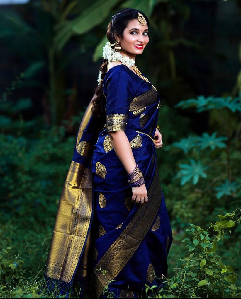 Serendipity Blue Soft Banarasi Silk Saree With Splendorous Blouse Piece - Colorful Saree