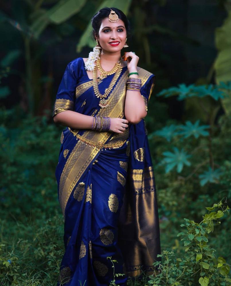 Serendipity Blue Soft Banarasi Silk Saree With Splendorous Blouse Piece - Colorful Saree