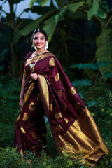 Most Wine Soft Banarasi Silk Saree With Gratifying Blouse Piece - Colorful Saree