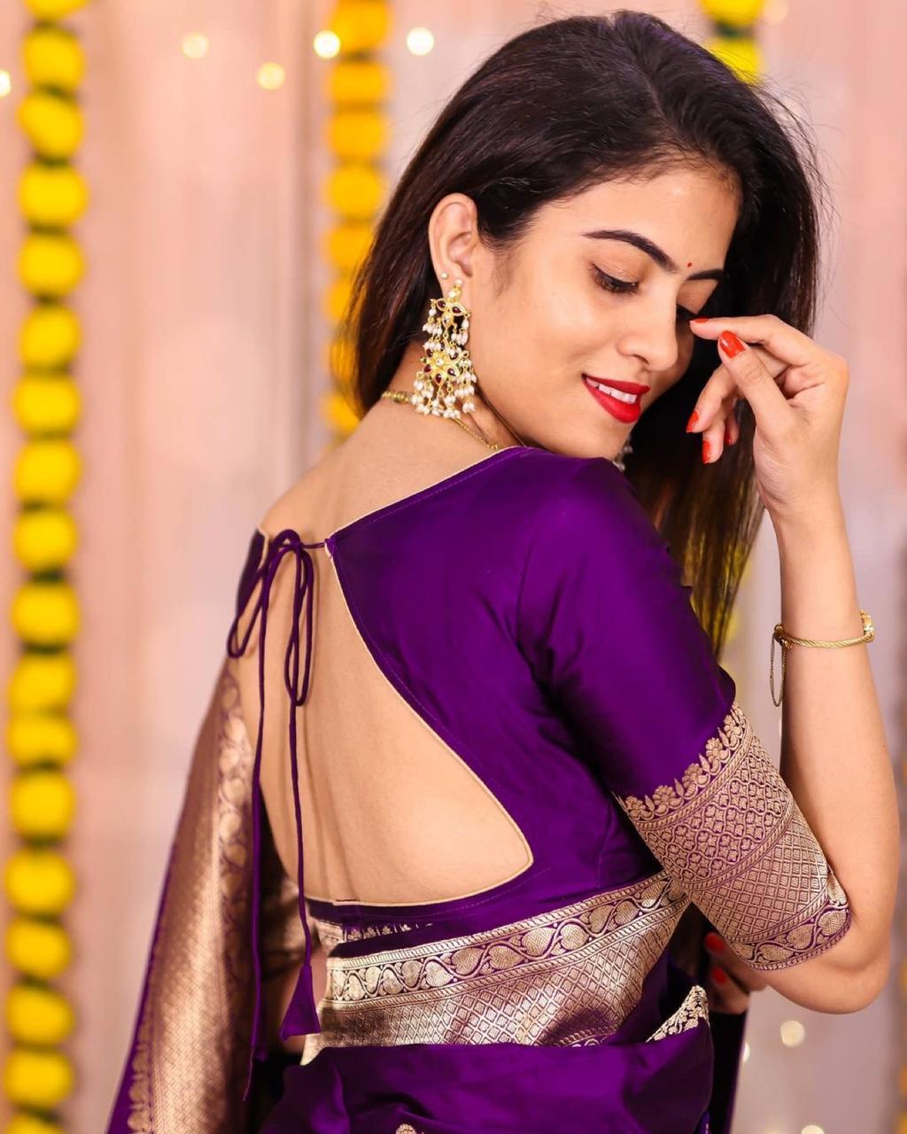 Superb Purple Soft Banarasi Silk Saree With Luxuriant Blouse Piece - Colorful Saree