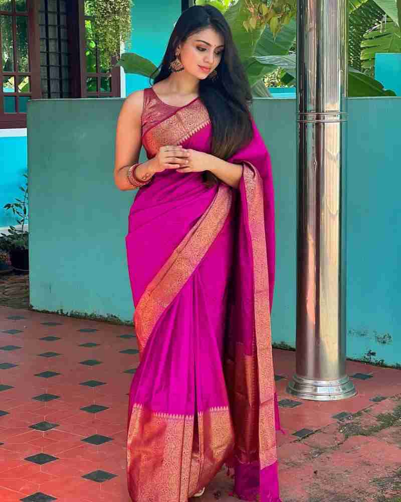 Amazing Dark Pink Soft Silk Saree With Hypnotic Blouse Piece - Colorful Saree