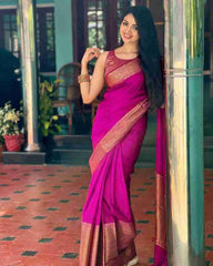 Amazing Dark Pink Soft Silk Saree With Hypnotic Blouse Piece - Colorful Saree