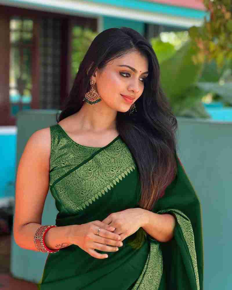 Adorning Green Soft Silk Saree With Fairytale Blouse Piece - Colorful Saree