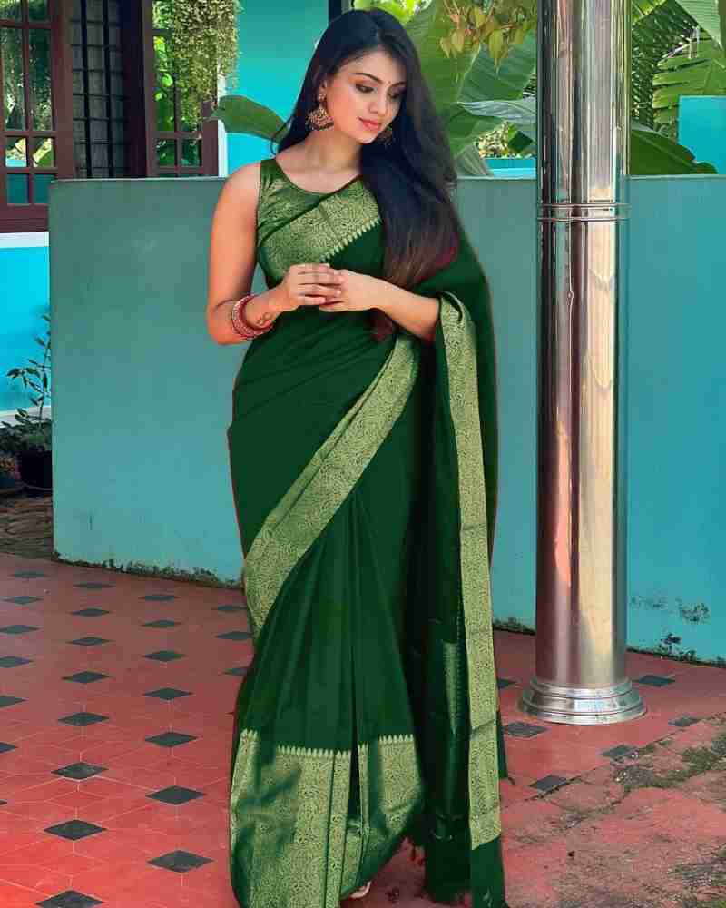 Adorning Green Soft Silk Saree With Fairytale Blouse Piece - Colorful Saree