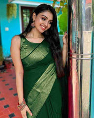 Adorning Green Soft Silk Saree With Fairytale Blouse Piece - Colorful Saree