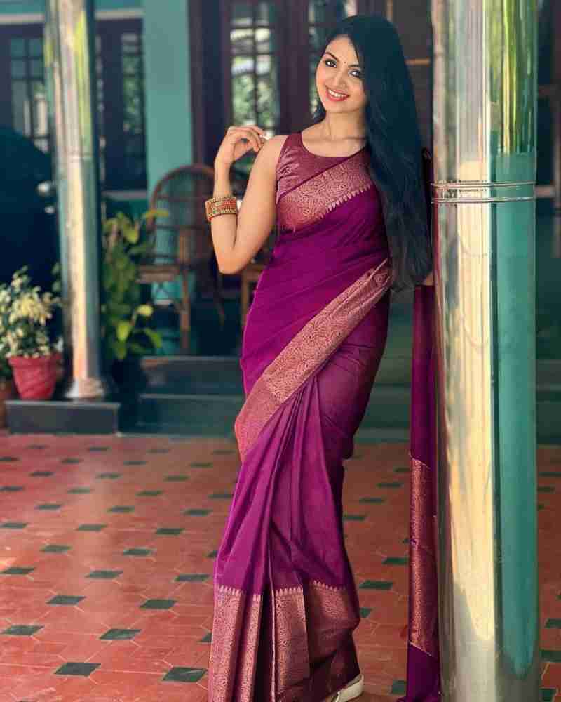 Adorning Purple Soft Silk Saree With Gratifying Blouse Piece - Colorful Saree