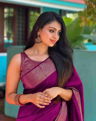 Adorning Purple Soft Silk Saree With Gratifying Blouse Piece - Colorful Saree