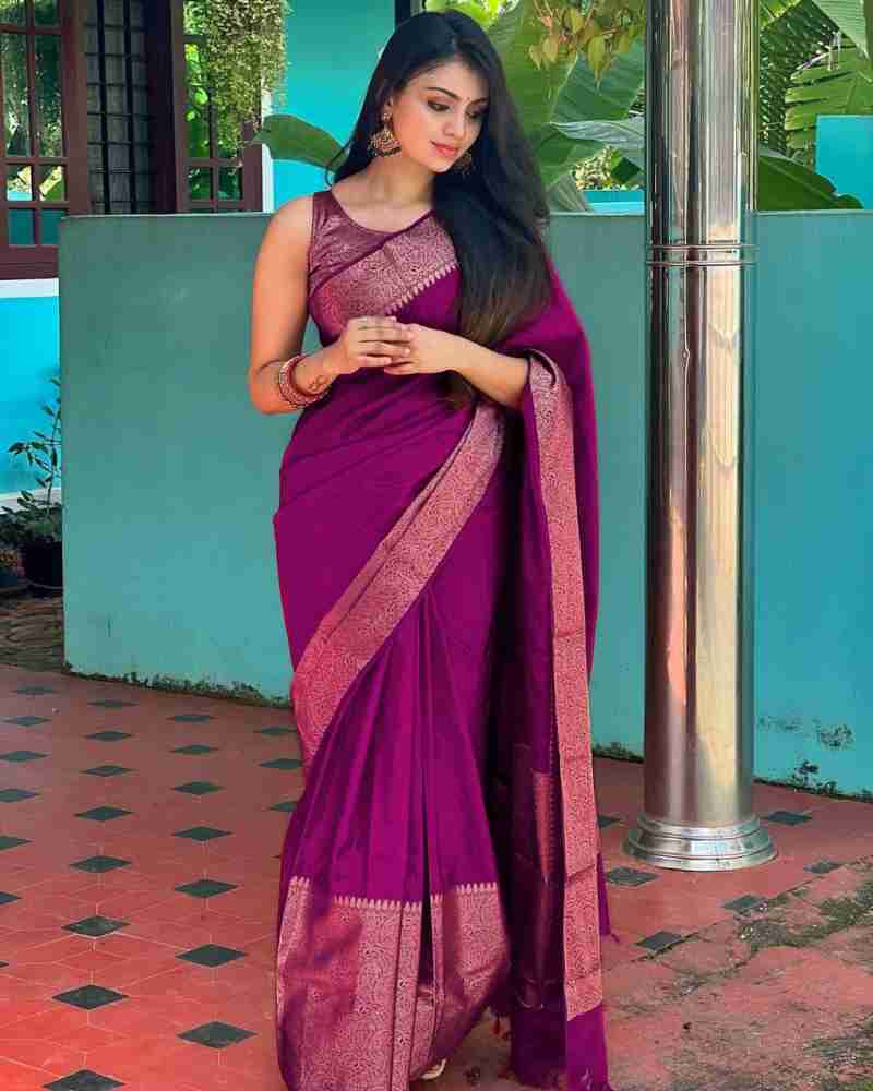 Adorning Purple Soft Silk Saree With Gratifying Blouse Piece - Colorful Saree