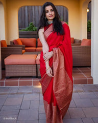 Adorning Red Soft Silk Saree With Unequalled Blouse Piece - Colorful Saree