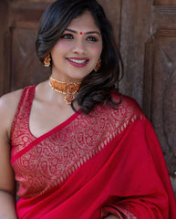 Adorning Red Soft Silk Saree With Unequalled Blouse Piece - Colorful Saree