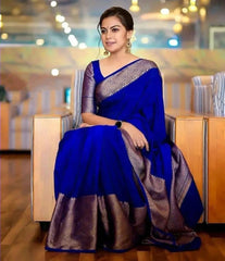 Adoring Royal Blue Soft Silk Saree With Bucolic Blouse Piece - Colorful Saree