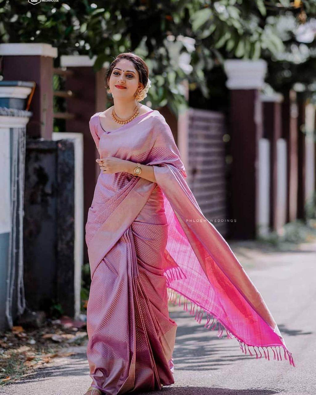 Mellifluous Pink Soft Silk Saree With Petrichor Blouse Piece - Colorful Saree