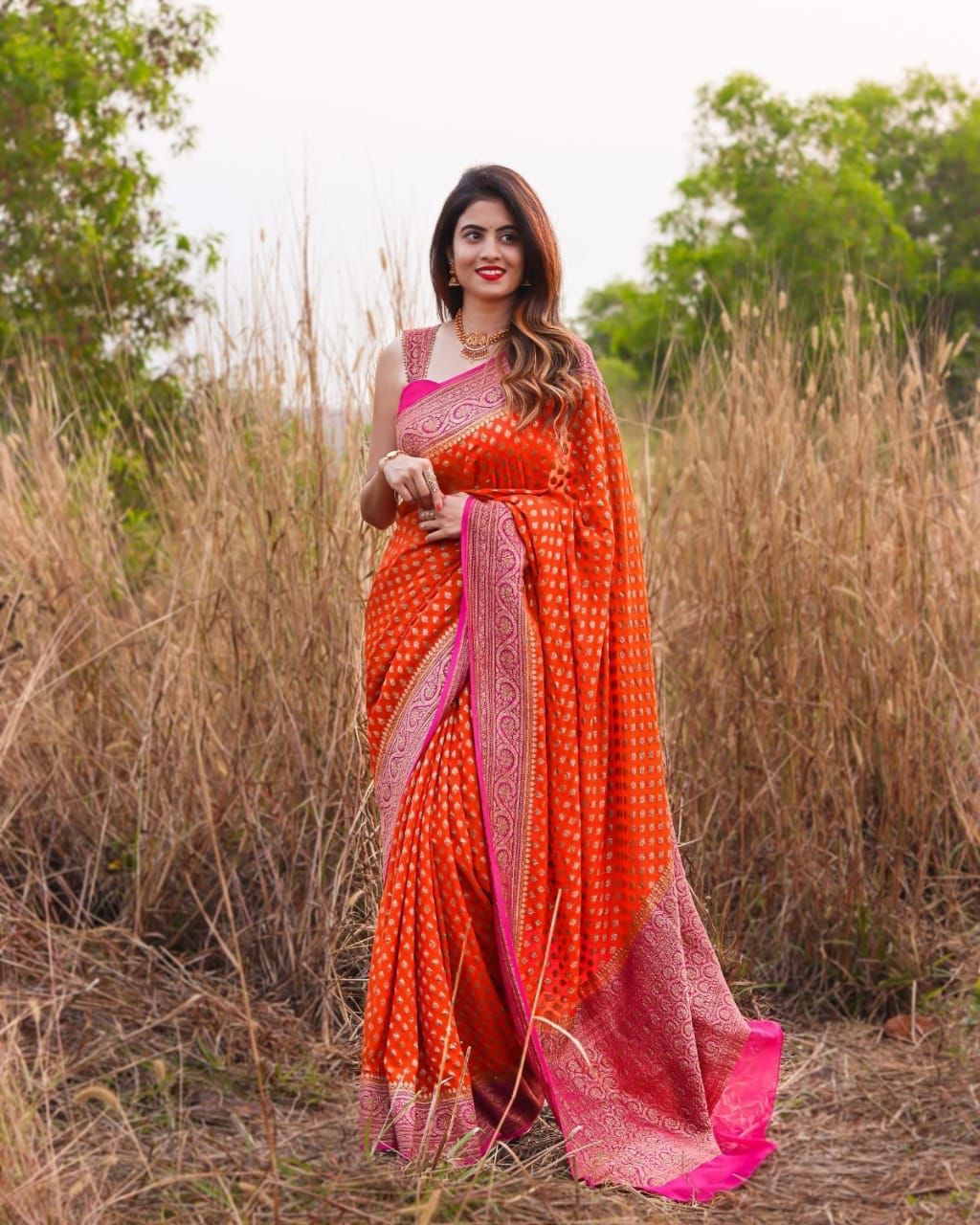 Incomparable Orange Soft Banarasi Silk Saree With Twirling Blouse Piece - Colorful Saree