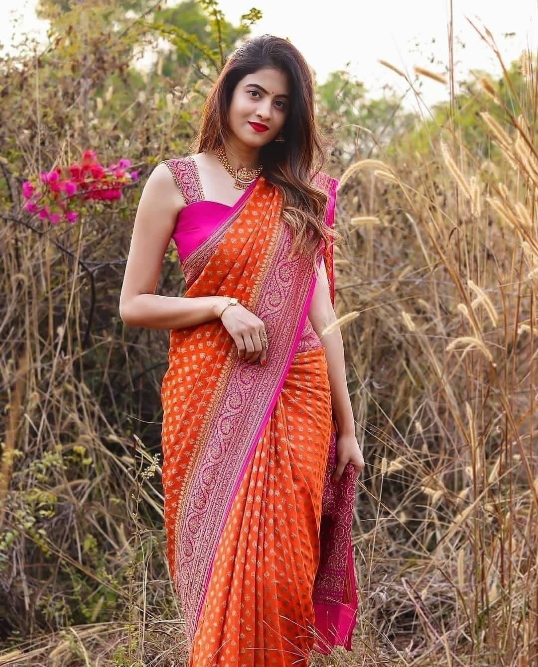 Incomparable Orange Soft Banarasi Silk Saree With Twirling Blouse Piece - Colorful Saree