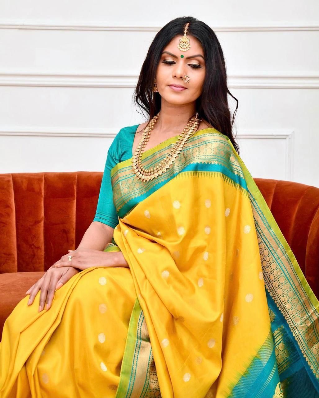 Glowing Yellow Soft Banarasi Silk Saree With Charming Blouse Piece - Colorful Saree