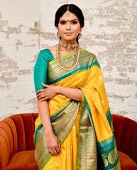 Glowing Yellow Soft Banarasi Silk Saree With Charming Blouse Piece - Colorful Saree