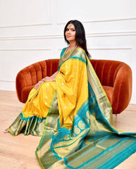 Glowing Yellow Soft Banarasi Silk Saree With Charming Blouse Piece - Colorful Saree