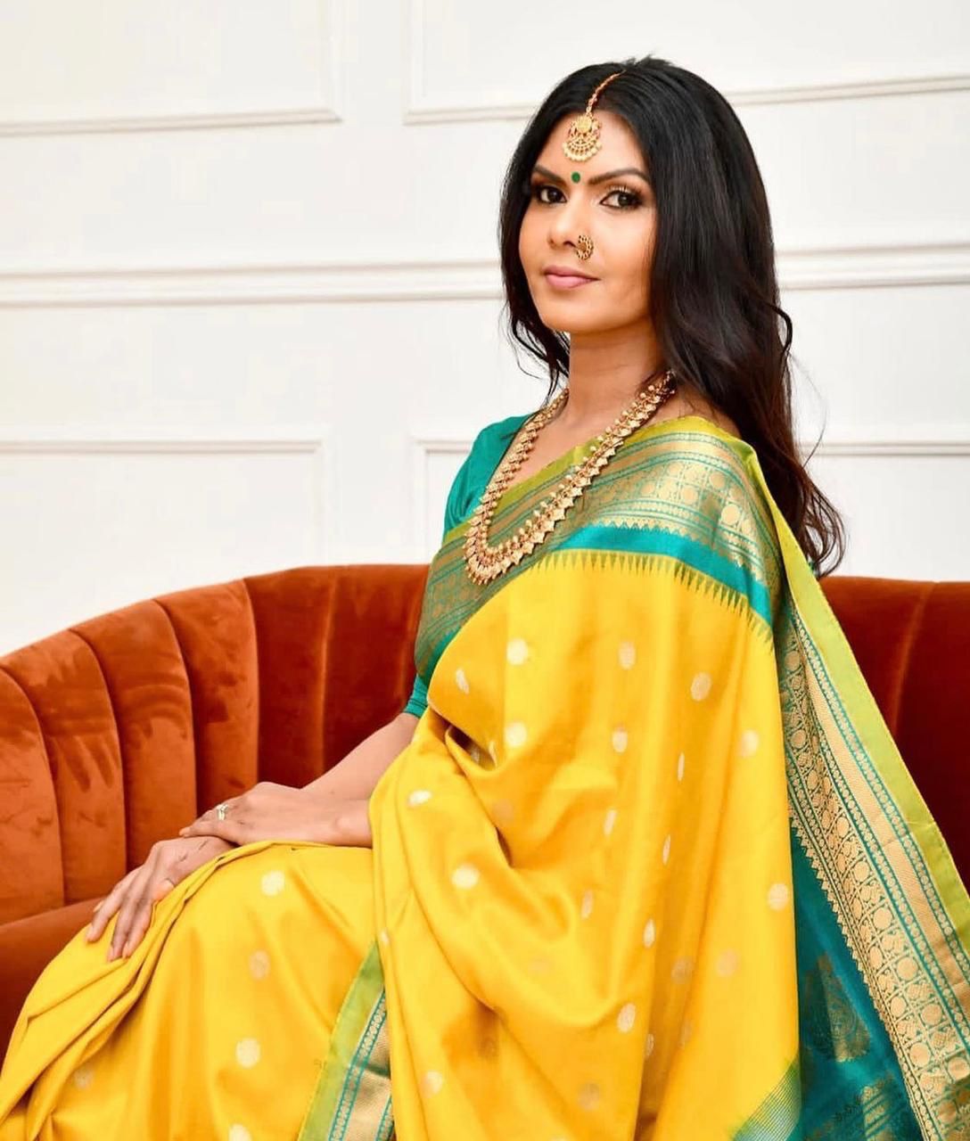 Glowing Yellow Soft Banarasi Silk Saree With Charming Blouse Piece - Colorful Saree