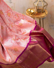 Fugacious Pink Soft Banarasi Silk Saree With Improbable Blouse Piece - Colorful Saree