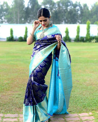 Extraordinary Blue Soft Banarsi Silk Saree With Glorious Blouse Piece - Colorful Saree