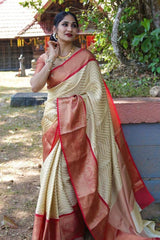 Excellent Beige Soft Silk Saree With Flaunt Blouse Piece - Colorful Saree