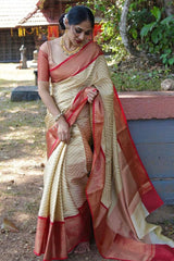 Excellent Beige Soft Silk Saree With Flaunt Blouse Piece - Colorful Saree