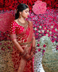 Divine Red Soft Banarasi Silk Saree With Angelic Blouse Piece - Colorful Saree