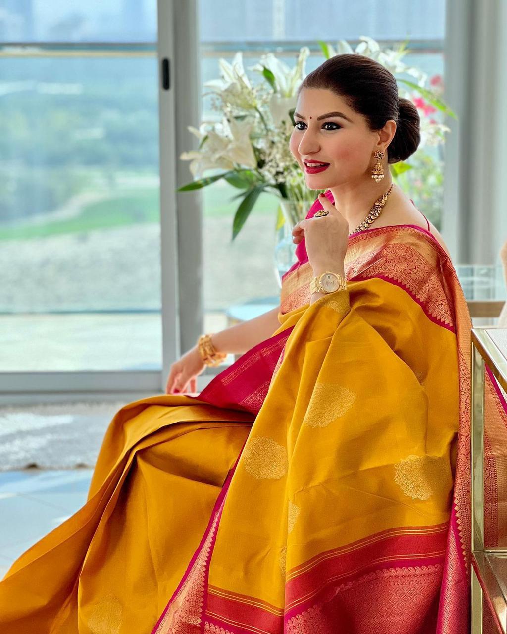 Dissemble Yellow Soft Banarasi Silk Saree With Blissful Blouse Piece - Colorful Saree
