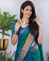 Designer Rama Soft Silk Saree with Invaluable Blouse Piece - Colorful Saree