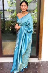 Admirable Firozi Soft Silk Saree With Excellent Blouse Piece - Colorful Saree