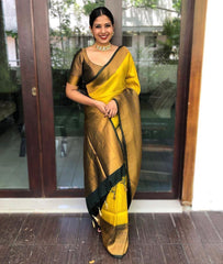 Bucolic Yellow Soft Silk Saree With Gossamer Blouse Piece - Colorful Saree