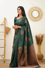 Seraglio Dark Green Soft Silk Saree With Enchanting Blouse Piece - Colorful Saree