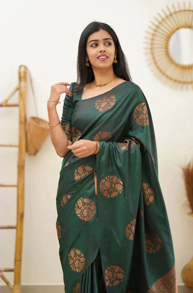 Seraglio Dark Green Soft Silk Saree With Enchanting Blouse Piece - Colorful Saree