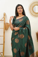 Seraglio Dark Green Soft Silk Saree With Enchanting Blouse Piece - Colorful Saree