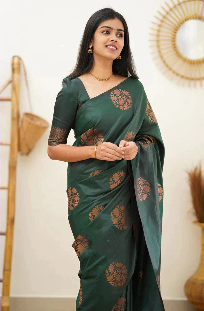 Seraglio Dark Green Soft Silk Saree With Enchanting Blouse Piece - Colorful Saree