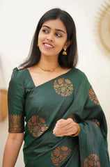 Seraglio Dark Green Soft Silk Saree With Enchanting Blouse Piece - Colorful Saree