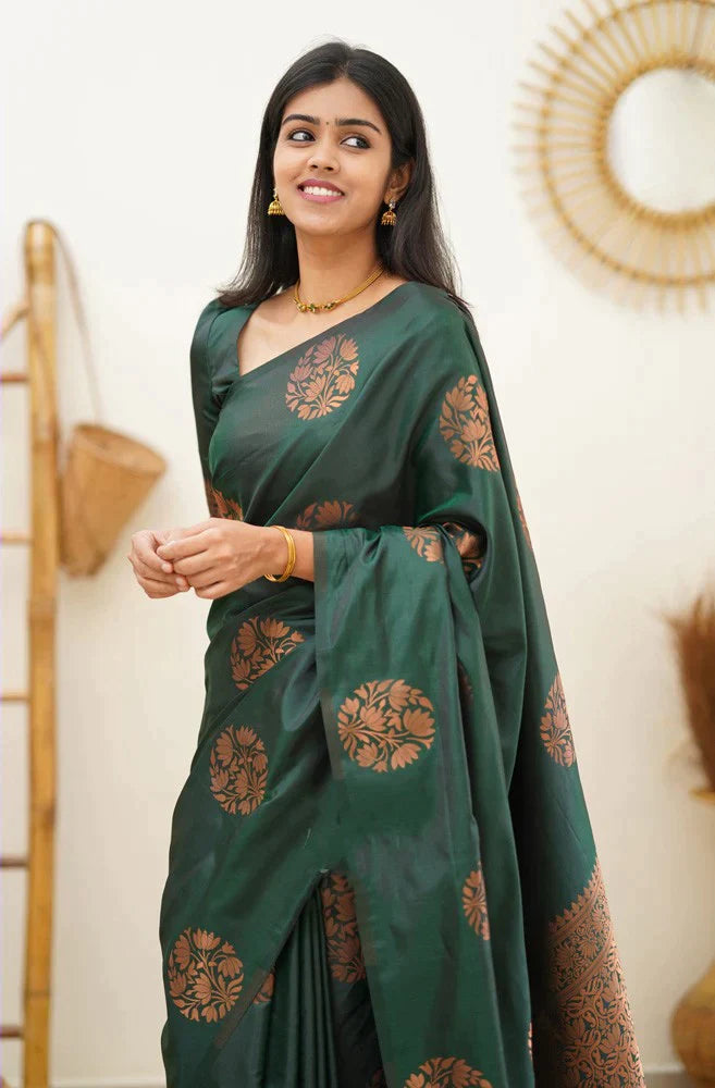 Seraglio Dark Green Soft Silk Saree With Enchanting Blouse Piece - Colorful Saree