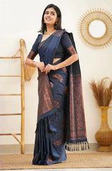 Lagniappe Navy Blue Soft Silk Saree With Engaging Blouse Piece - Colorful Saree
