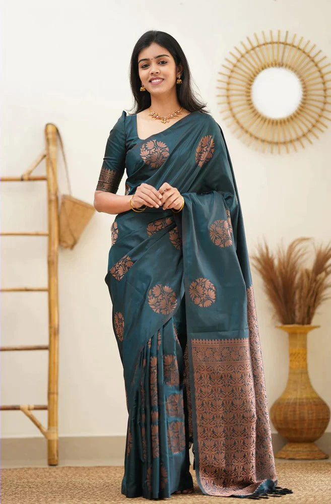 Angelic Rama Soft Silk Saree With Dalliance Blouse Piece - Colorful Saree