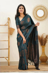Angelic Rama Soft Silk Saree With Dalliance Blouse Piece - Colorful Saree