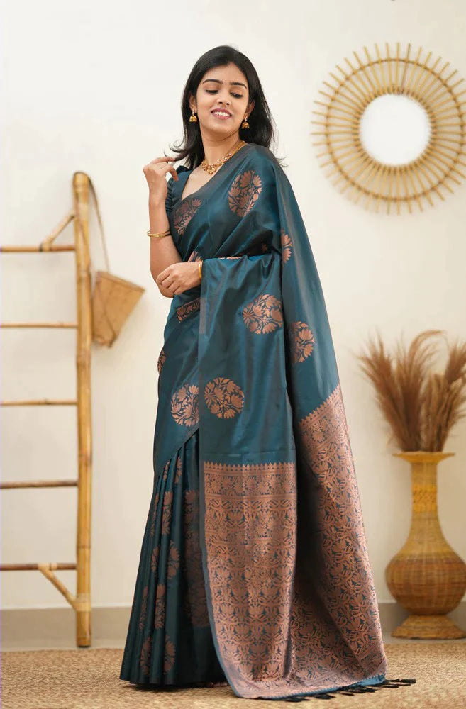 Angelic Rama Soft Silk Saree With Dalliance Blouse Piece - Colorful Saree