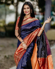 Alluring Royal Blue Soft Banarasi Silk Saree With Surpassing Blouse Piece - Colorful Saree