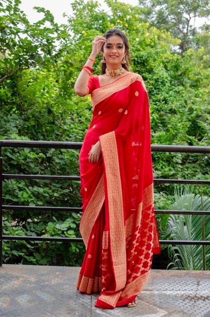 Vestigial Red Soft Silk Saree With Ravishing Blouse Piece - Colorful Saree