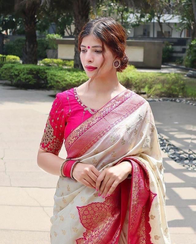 Artistic Beige Soft Silk Saree With Divine Blouse Piece - Colorful Saree