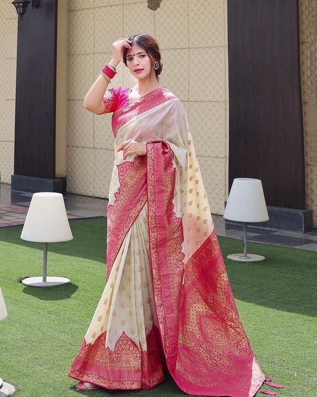 Artistic Beige Soft Silk Saree With Divine Blouse Piece - Colorful Saree