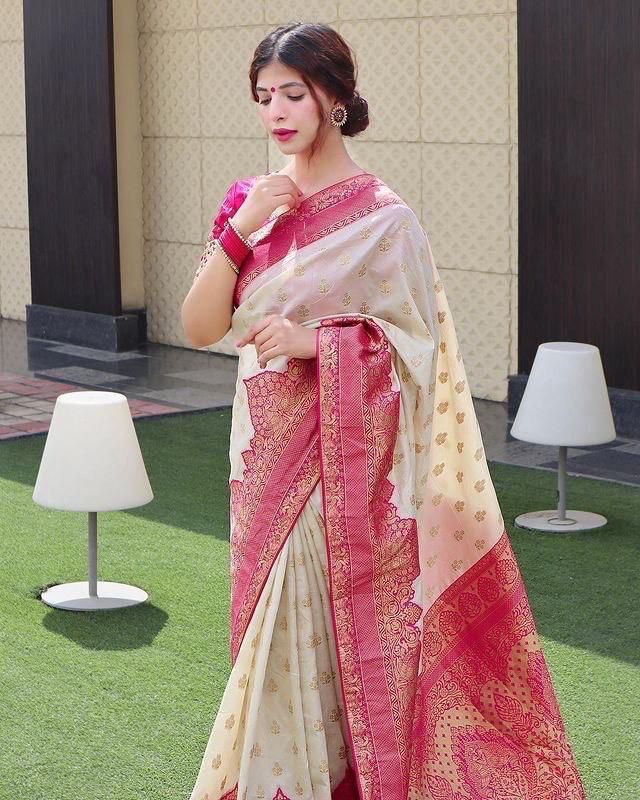 Artistic Beige Soft Silk Saree With Divine Blouse Piece - Colorful Saree